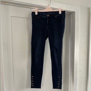 White House Black Market Blue Skinny Jeans with Stylish Ankle Details